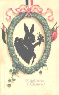 Embossed Card, Rabbit With Flags, Estonian 15 Kop Flower Pattern Under Russian Pernov Cancellation, Pre 1918 - Scherenschnitt - Silhouette
