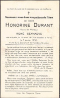 Doodsprentje / Image Mortuaire Honorine Durant - Seynaeve Avelin Ieper 1872-1950 - Décès