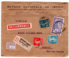 Recommandé De MARSEILLE St FERREOL Annexe 405 T P MERSON 5,00f Violet + 2 Semeuse 25c Pour DJIBOUTI - Lettres & Documents