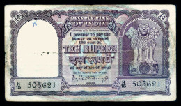 India 1962-1967 Banknote 10 Rupees P-40b Plate Letter B, Signature: Bhattacharya - Indien