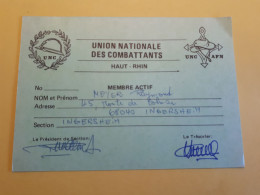 UNION NATIONALE DES COMBATTANTS INGERSHEIM CARTE DE MEMBRE - Historical Documents
