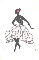 H.L. Signed, Dancing Glamour Lady, Pre 1928 - Silhouette - Scissor-type