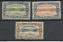 USA 1901 Pan American Exposition 1901 Buffalo & Niagara Advertising Poster Stamps Reklamemarken, 3 Different MNH - Nuovi