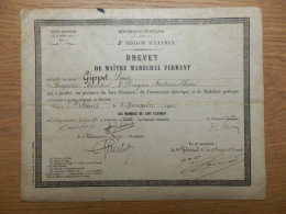 BREVET DE MAITRE MARECHAL FERRANT 7 Eme DRAGONS FONTAINEBLEAU 1911 - Documentos