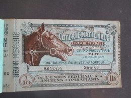 1937 TRANCHE SPECIAL DU GRAND PRIX PARIS TURF LOT DE 5 BILLETS DE LOTERIE EN CARNET - Lotterielose