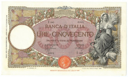 500 LIRE CAPRANESI MIETITRICE TESTINA FASCIO ROMA 22/12/1937 SPL - Regno D'Italia – Other