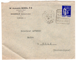 1938  "  Auguste BOREL Notaire à MANOSQUE " Envoyée à VOLX - Covers & Documents