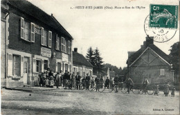 60. OISE - PETIT-FITZ-JAMES. Place Et Rue De L'Eglise. Réunion Cycliste Devant L'épicerie Louchart. - Autres & Non Classés