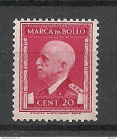 ITALIA ITALY 1939 Revenue Marca Da Bollo Tax Taxe Steuermarke 20 Cent MNH - Steuermarken