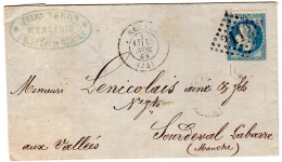 1868  CAD T 17 De RENNES  " Repiquage Mercerie "  G C 3112  Envoyée à SOURDEVAL LABARRE Aux VALLEES - 1849-1876: Période Classique