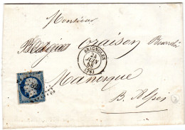 1858  CAD T 15 De BRIGNOLES  P C 529  Envoyée à MANOSQUE - 1849-1876: Période Classique