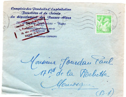 1945 " Comptoir D' Exploitation Forestière Et De Scieries Du 04 "  Envoyée à MANOSQUE - Cartas & Documentos