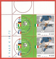 Italia 2002; Nazionali Campioni Del Mondo Di Calcio, 2 Serie Complete In Dittico, Congiunta; Angolo Superiore. - 2001-10: Mint/hinged