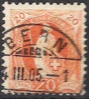 Schweiz Suisse 1901:14 Vertikalzähne Dents KZ II Zu 66E Mi 58YD Yv 71 (20c) Mit ⊙  BERN 4.III.05 (Zu CHF 2.50) - Used Stamps
