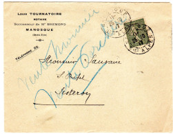 1917  " Louis TOURNATOIRE Notaire à MANOSQUE "  Envoyée à SISTERON - Cartas & Documentos