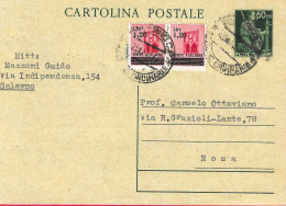 INTERO CARTOLINA DEMOCRATICA C. 60 (+1,20 X 2 MONUMENTI SOPRASTAMPATI) (INT 116)DA SALERNO *26.6.1946* PER ROMA - 1946-60: Poststempel