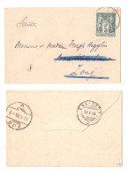 PARIS 69 Enveloppe Carte De Visite Entier 5c Sage Vert Yv 75-E1 Dest Suisse Marque Ferroviaire Et Arrivée VERSO Ob 1899 - Standard- Und TSC-Briefe (vor 1995)