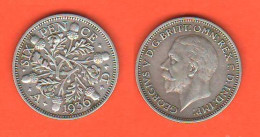 6 Six Pence 1936 Great Britain Angleterre Inghilterra George VI° Silver K 832 - H. 6 Pence
