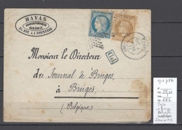 France - Lettre Paris Pour Bruges En Belgique - 01/02/1871 - Ceres Siége  Et Napoléon - 1849-1876: Classic Period