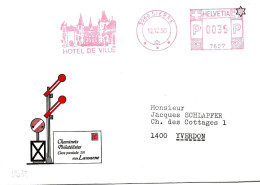 CH - 174 - Enveloppe Avec Oblit Méranique Rouge Sierre 1990 - Poststempel