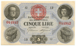 5 LIRE BANCA NAZIONALE NEL REGNO D'ITALIA NUOVO TIPO 30/10/1867 SUP+ - Other & Unclassified