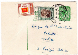 1949  CAD  De COLOMBO  Envoyée à PAPEETE  TAHITI - Sri Lanka (Ceylan) (1948-...)