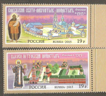Russia: Full Set Of 2 Mint Stamps, Monasteries Of The Russian Orthodox Church, 2015, Mi#2205-6, MNH - Abbeys & Monasteries