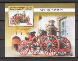 Cambodia 2001 Fire Engines MS MNH - Sapeurs-Pompiers