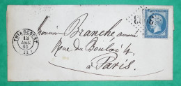 N°22 GC 3933 THIAUCOURT MEURTHE ET MOSELLE POUR PARIS 1865 LETTRE COVER FRANCE - 1849-1876: Période Classique