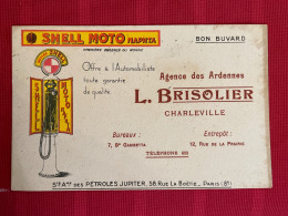 Charleville (Ardennes ), Ancien Buvard Shell Moto Napha, L Brisolier, Agence Des Ardennes - Automobile