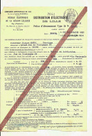 DISTRIBUTION D'ELECTRICITE De LILLE , Ancienne POLICE D'ABONNEMENT De 1931 - 1900 – 1949