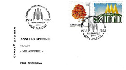SAN MARINO - 1992 Convegno Filatelico Milanofil - Facciata Stilizzata Duomo Su Busta Speciale - 156 - Kerken En Kathedralen