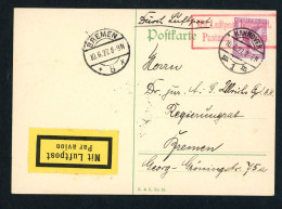 Dt. Reich Luftpostkarte Hannover Nach Bremen 1927 EF Mi. Nr. A379 - Sonstige & Ohne Zuordnung