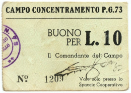 10 LIRE PRIGIONIERI DI GUERRA CAMPO DI CONCENTRAMENTO 73 CARPI 1939/1945 BB/SPL - Autres & Non Classés