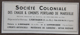 Publicité, Société Coloniale Des Chaux Et Ciments Portland De Marseille, 1951 - Advertising