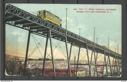 USA The "L" Road Trestle, Between Jersey City And Hoboken, N. Y. Bridge Brücke Colored Post Card, Used 1909 - Ponts