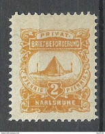 Deutschland Germany Ca. 1885 KARLSRUHE Privater Stadtpost 2 Pf Local City Post MNH - Posta Privata & Locale