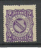 Germany Ca 1890 KARLSRUHE Privater Stadtpost 2 Pf. Local City Post MNH - Private & Local Mails