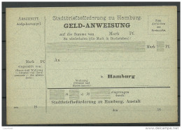 Germany Ca 1890 HAMBURG Stadtbriefbeförderung Local City Post Geld-Anweisung Money-transfer Card - Other & Unclassified