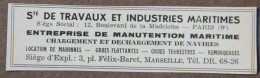 Publicité, Sté De Travaux Et Industries Maritimes, Paris Et Marseille, 1951 - Publicités