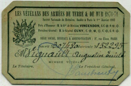 MILITARIA : Carte D'Identité - Vétérans Des Armées De Terre Et De Mer - 1870 - 71 - Documenten
