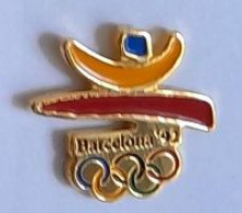 Pin' S  Doré  Sports  Anneaux  Jeux  Olympiques  BARCELONA  92  Avec  La  Mascotte - Olympic Games
