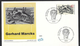 Germania, Germany Deutschland 1989; FDC Cover: Cat, Gatto, Katze, Chat; Art Paintings: Gerhard Marcks - Domestic Cats