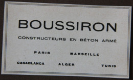 Publicité, BOUSSIRON, Constructeurs En Béton Armé, Paris, Marseille, Casablanca, Alger, Tunis, 1951 - Reclame