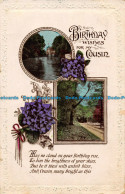 R097688 Greetings. Birthday Wishes For My Cousin. Lake And Road. Flowers. 1927 - World