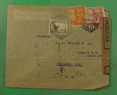 BARCELONA AEREA A USA 1945 CON CENSURA MAT HEXAGONAL - Cartas & Documentos