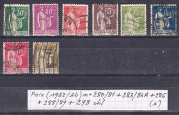 France Type Paix (1932-34) Y/T N° 280/81 + 283/84A + 286 + 288/89 + 298 Oblitérés (lot 1) - 1932-39 Frieden