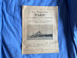 Paquebot PARIS Cie Gle TRANSATLANTIQUE Ateliers De SAINT-NAZAIRE (Chantier De PENHOET) Bureau VERITAS Juin 1921 - Tecnología & Instrumentos