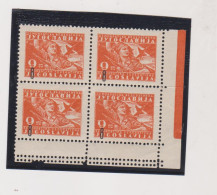 YUGOSLAVIA Partisans 8 Din / 9 Din  Din Shifted Ovpt Bloc Of 4  MNH - Unused Stamps