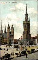 CPA Halle An Der Saale, Marktplatz, Kirche, Turm, Denkmal, Brunnen - Other & Unclassified